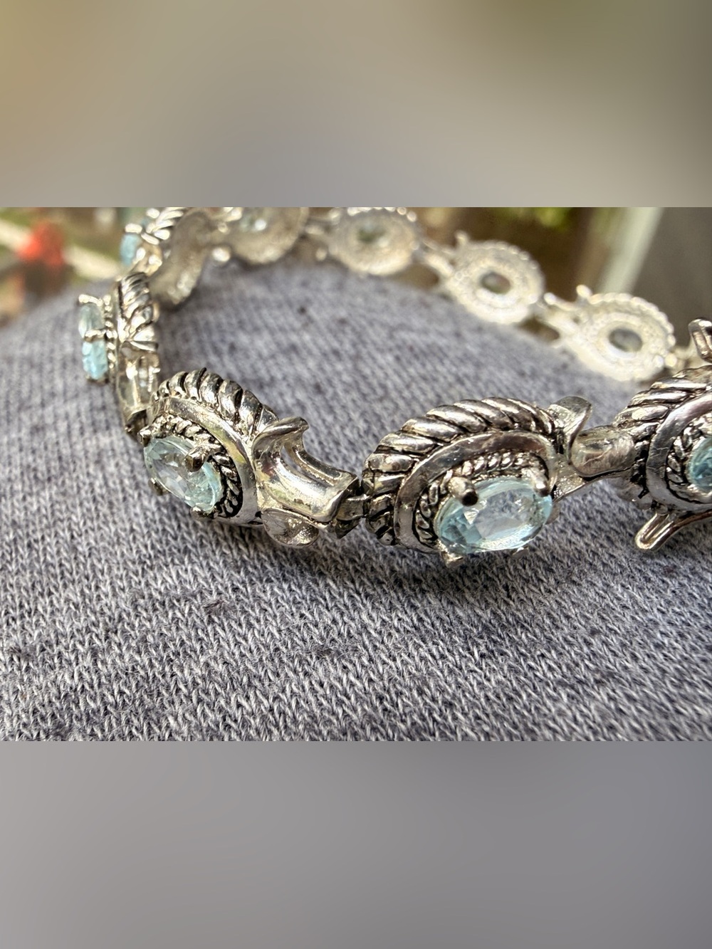 Vintage Sterling-Style Silver Bracelet with Light Blue Gemstones
